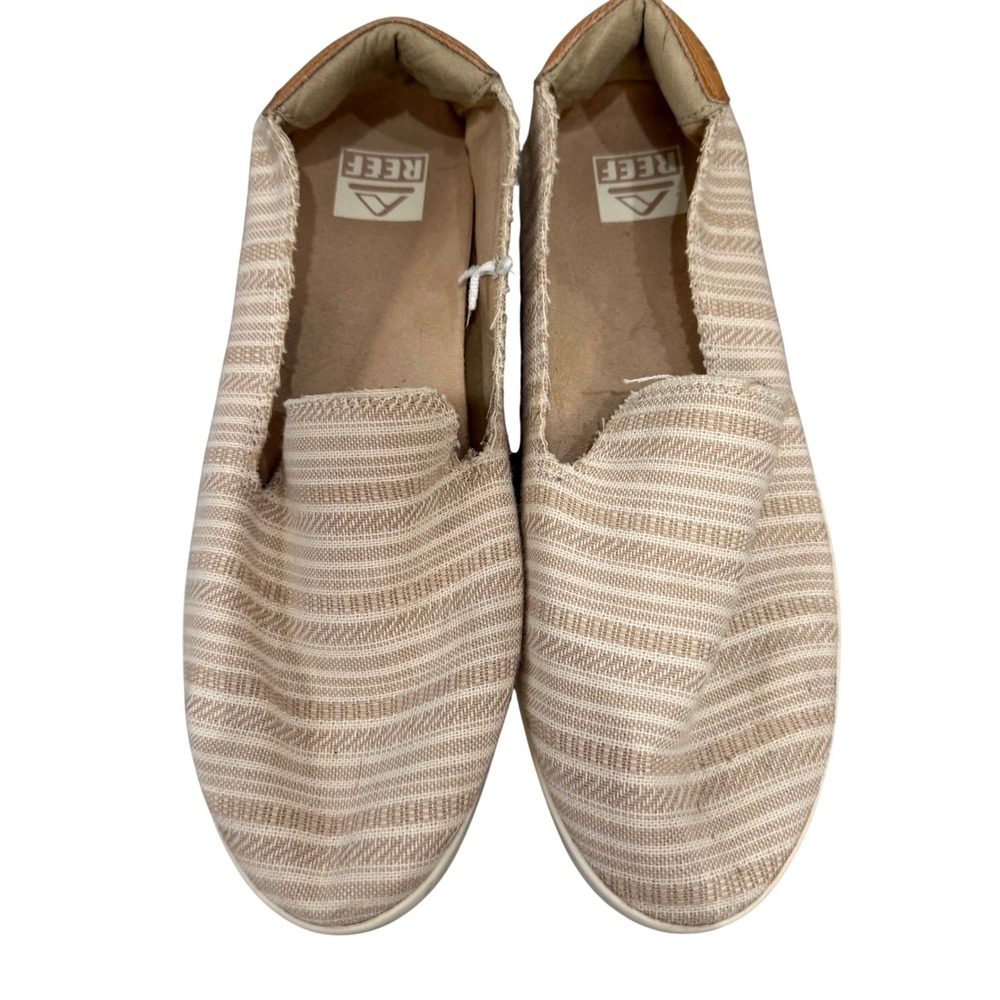 Reef Cushion Sunrise TX Slip On Shoes Women's 7.5 Beige Striped Canvas Sneakers